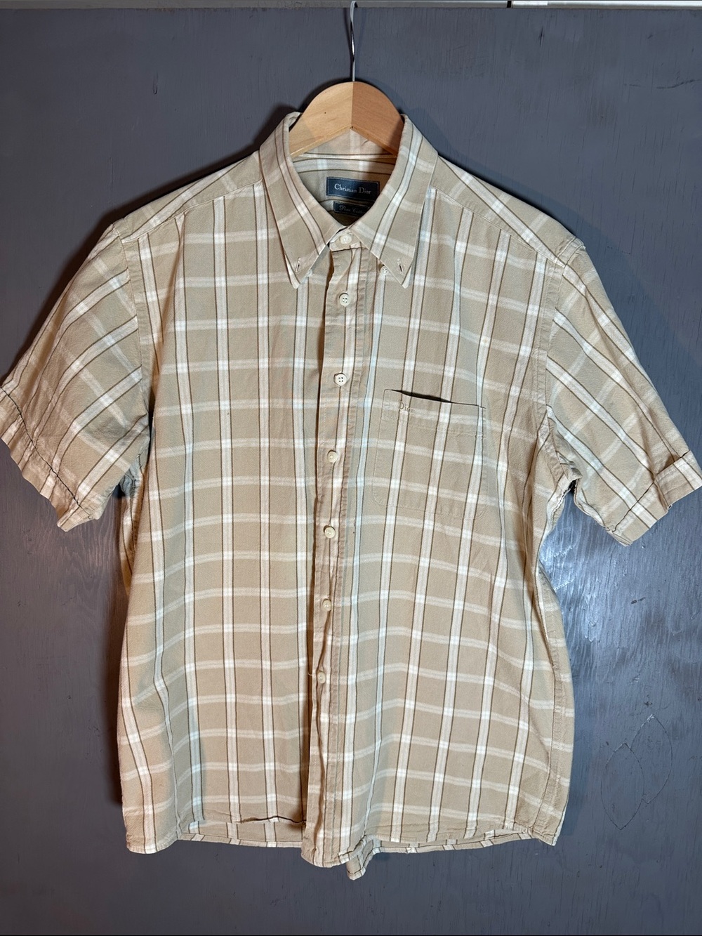 Dior Beige Plaid Short Sleeve Button-Down Shirt